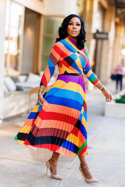 Calantha rainbow pleated skirt set