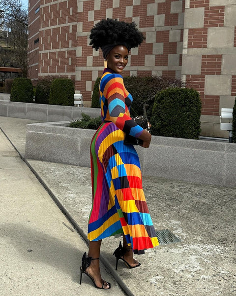 Calantha rainbow pleated skirt set