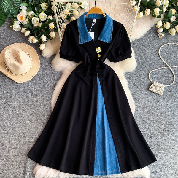 Karan denim patchwork dress