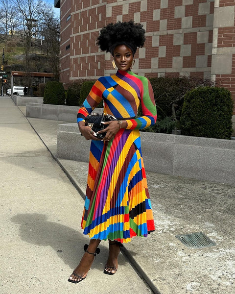 Calantha rainbow pleated skirt set