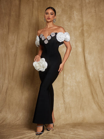 Evian off shoulder flower bandage Dress
