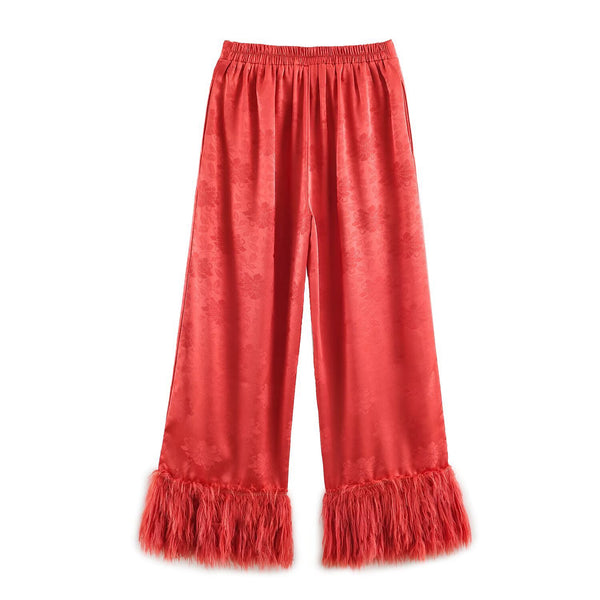 Jannine wrap feather detail trouser set