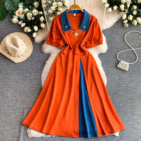 Karan denim patchwork dress