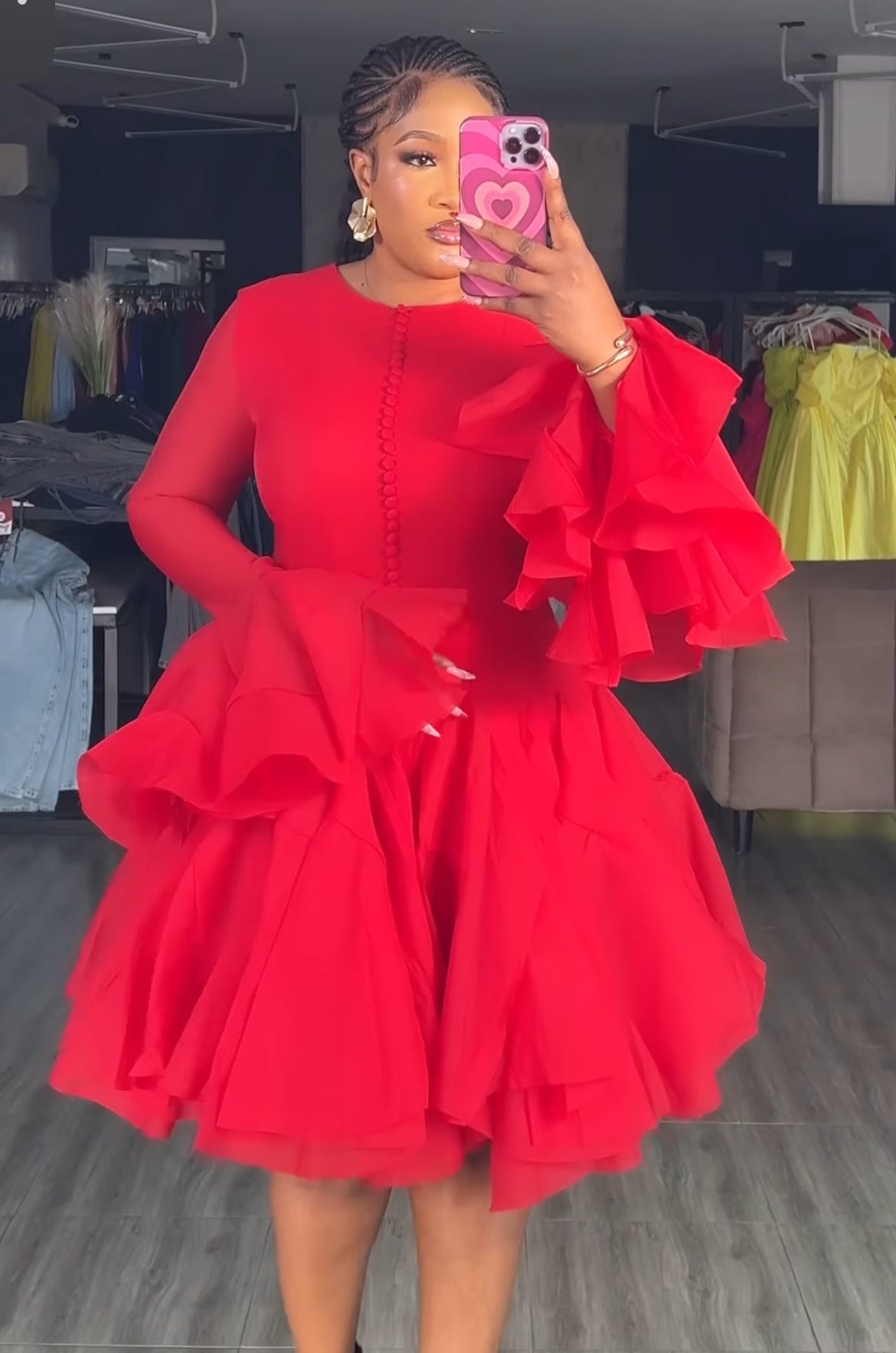 Yemurai long sleeve ruffle mini dress