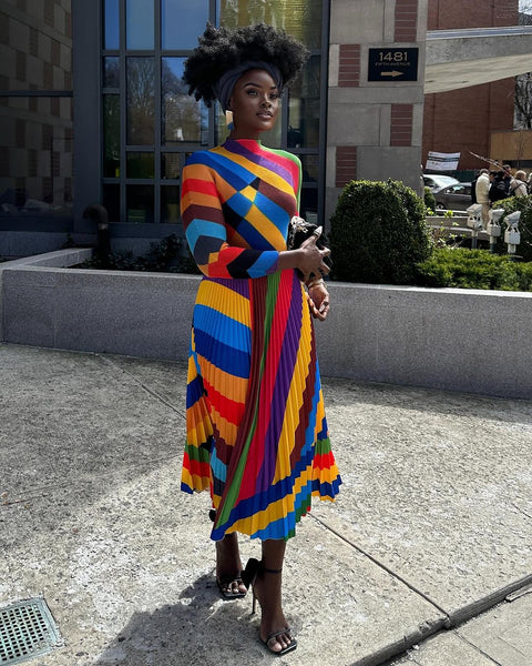 Calantha rainbow pleated skirt set