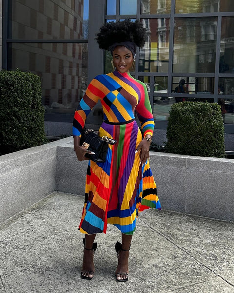 Calantha rainbow pleated skirt set