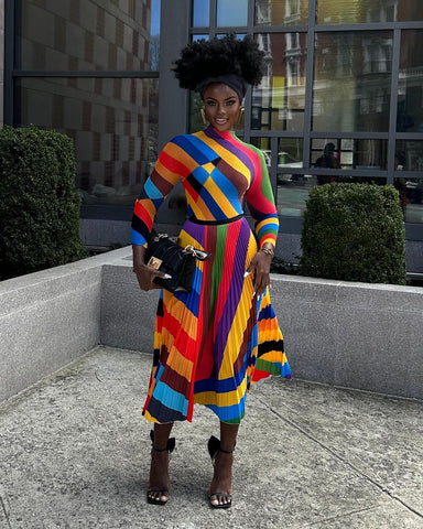 Calantha rainbow pleated skirt set