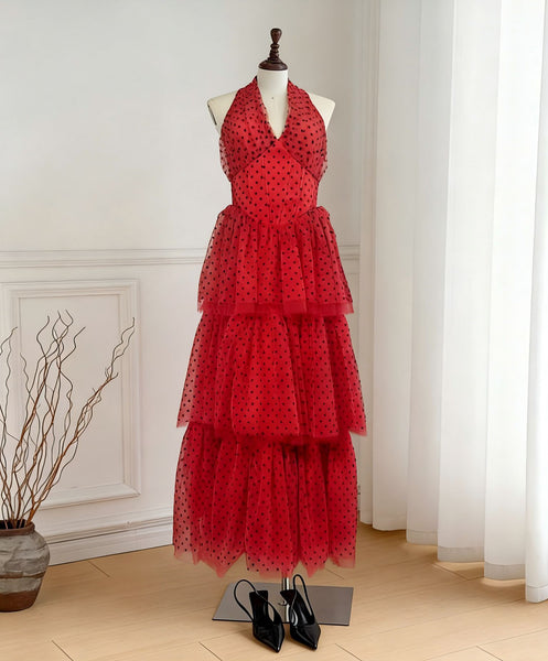 Mimi polka dot halter neck dress