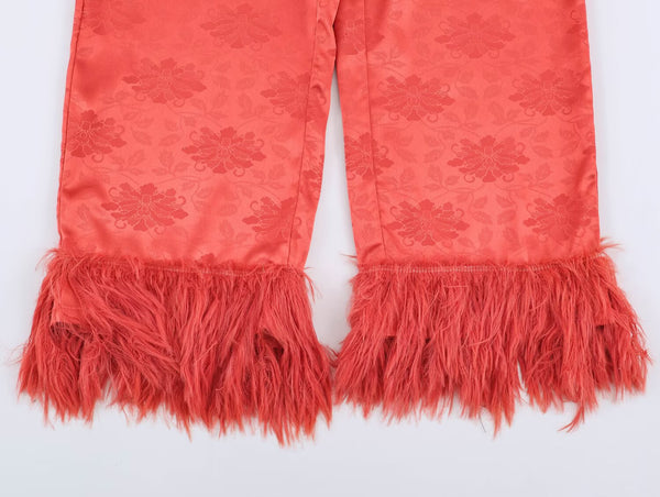Jannine wrap feather detail trouser set