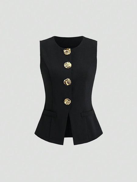 Merrilyn gold button waistcoat top