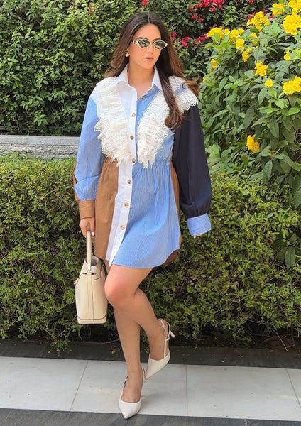 Nyra patchwork lace shirt dress