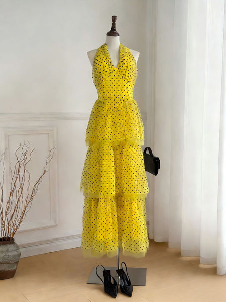 Mimi polka dot halter neck dress