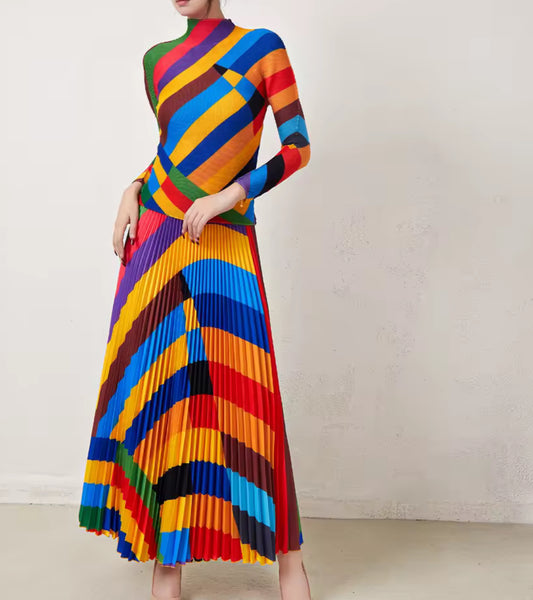 Calantha rainbow pleated skirt set