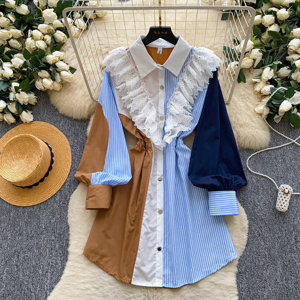 Nyra patchwork lace shirt dress