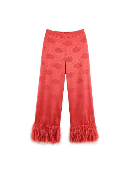 Jannine wrap feather detail trouser set