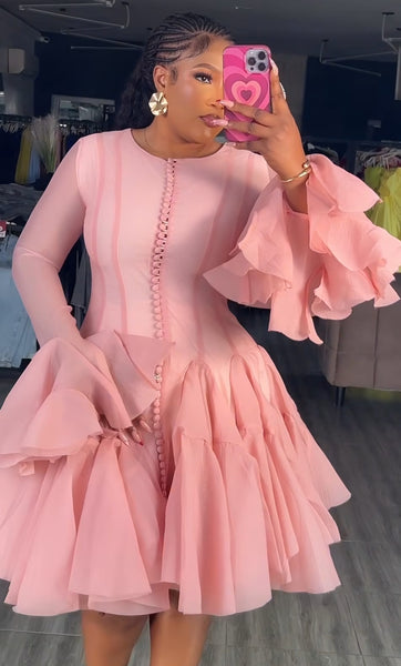Yemurai long sleeve ruffle mini dress