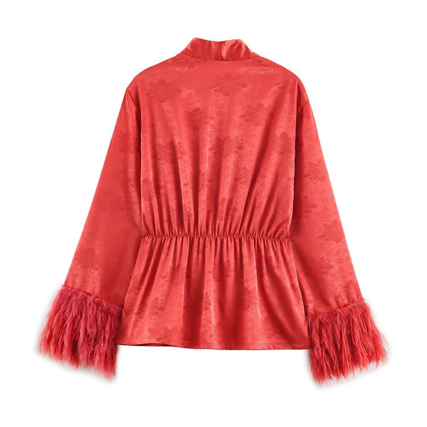 Jannine wrap feather detail trouser set