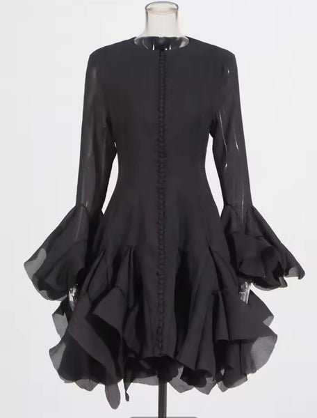 Yemurai long sleeve ruffle mini dress
