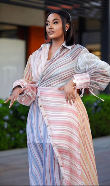 Zanzie striped asymmetrical dress