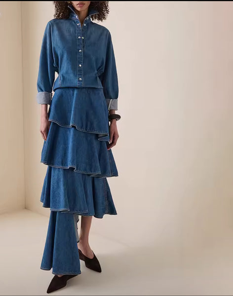 Tamieka 2 piece tiered denim set