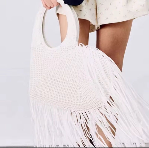Summer heart crotchet straw bag