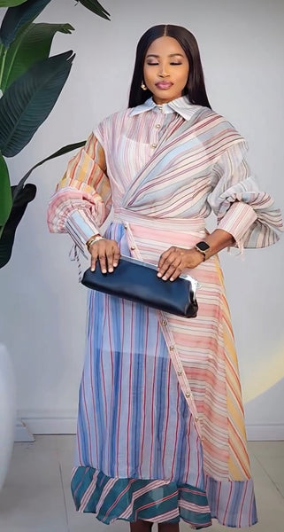 Zanzie striped asymmetrical dress
