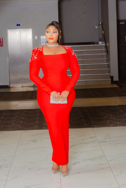 Akudzwe blinged shoulder bandage dress