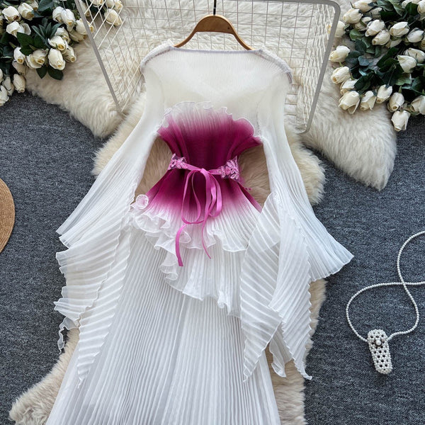 Klaudinne ruffle layer dress with lace belt