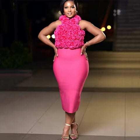 Bolawa halterneck flower bandage dress