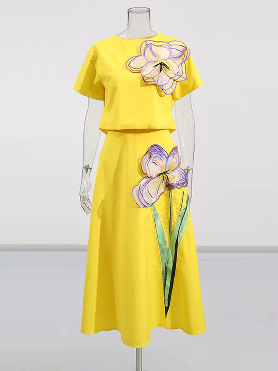 Devon floral embroidered skirt set