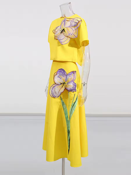 Devon floral embroidered skirt set