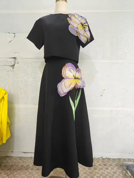 Devon floral embroidered skirt set