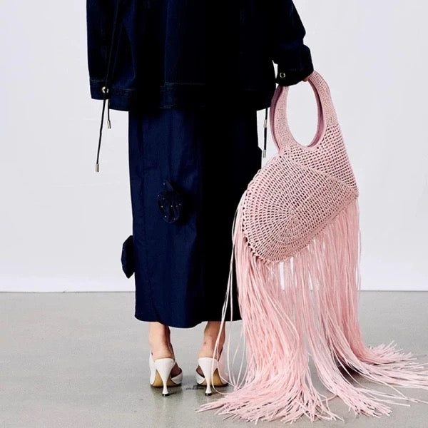 Summer heart crotchet straw bag