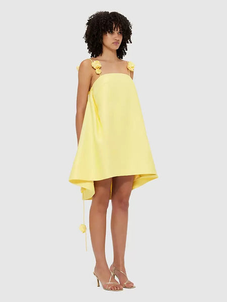 Leiann Spaghetti Strap Rose Detail Mini Dress