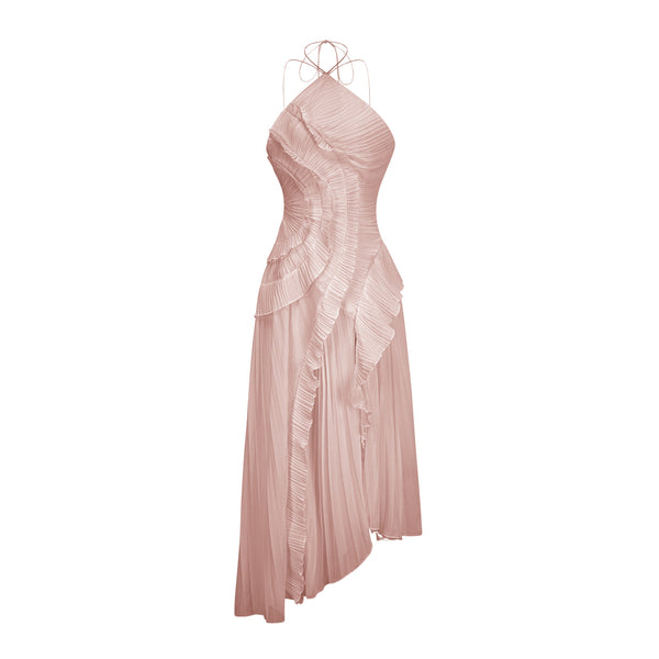 Shelia Ruffled Trim pleated Midi Dress