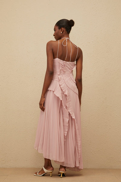 Shelia Ruffled Trim pleated Midi Dress