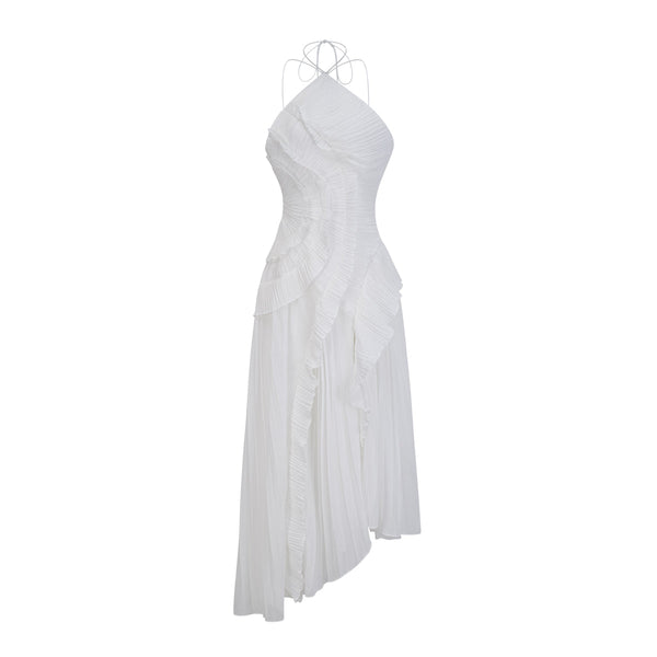 Shelia Ruffled Trim pleated Midi Dress