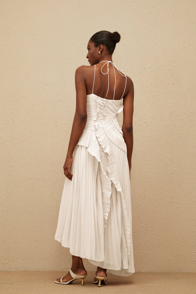 Shelia Ruffled Trim pleated Midi Dress