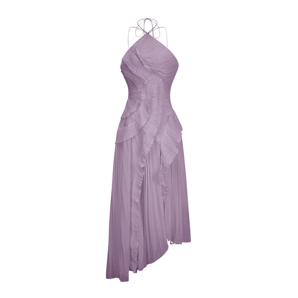 Shelia Ruffled Trim pleated Midi Dress
