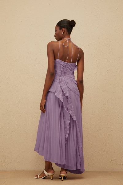 Shelia Ruffled Trim pleated Midi Dress