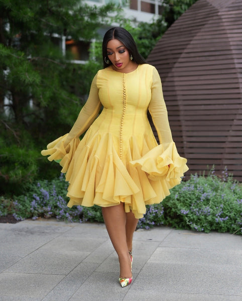 Yemurai long sleeve ruffle mini dress