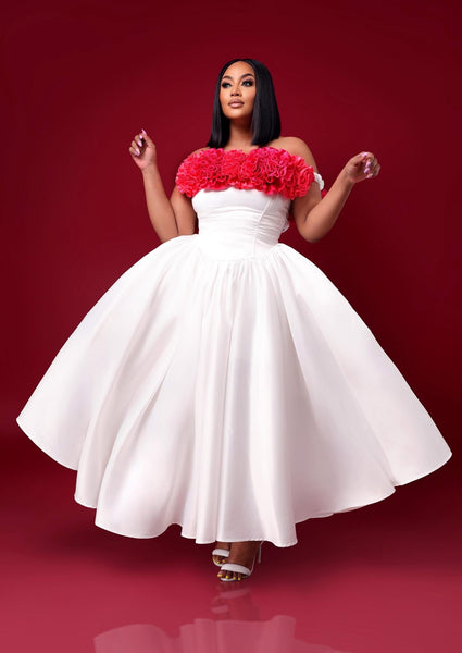 Kaura off shoulder flower bodice dress