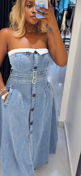 Bellah denim strapless trench dress