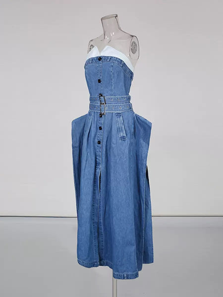 Bellah denim strapless trench dress