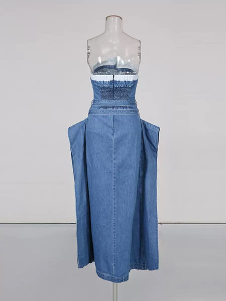 Bellah denim strapless trench dress