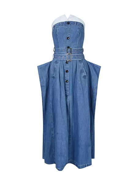 Bellah denim strapless trench dress