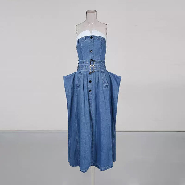 Bellah denim strapless trench dress