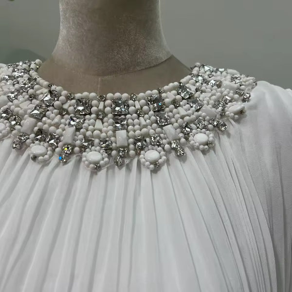 Bandile plisse pearl neck dress