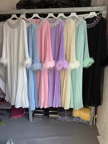 Bandile plisse pearl neck dress