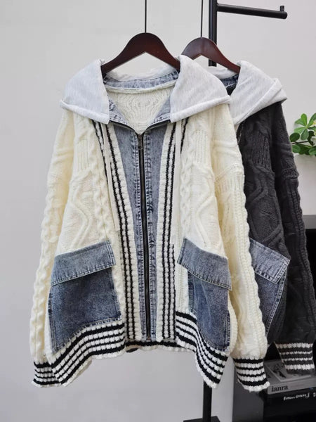 Tearra denim hoodie cardigan